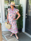 Pink Patchwork Garden Midi Dress