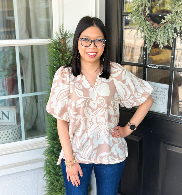 Latte Mix Bubble Sleeve Top