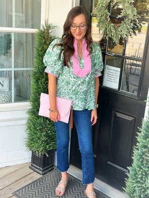 To the Tropics Pink and Green Top (S-2X)