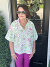 Green and Purple Floral Puff Sleeve Top