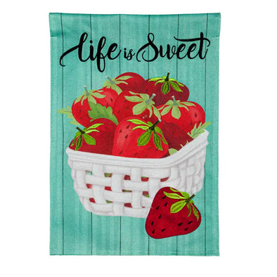 Life Is Sweet Strawberries Garden Burlap Flag