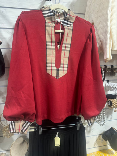 Red Top w/ Plaid Trim