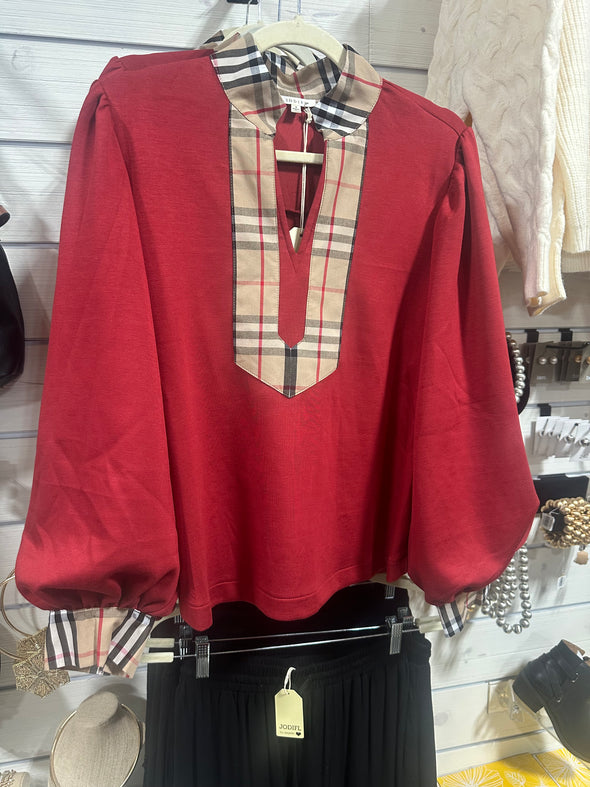 Red Top w/ Plaid Trim