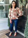 Caramel Cherry Blossom Scalloped Hem Blouse