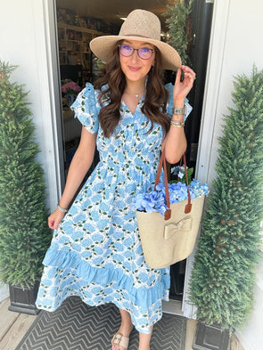 Baby Blue Hydrangea Midi Dress