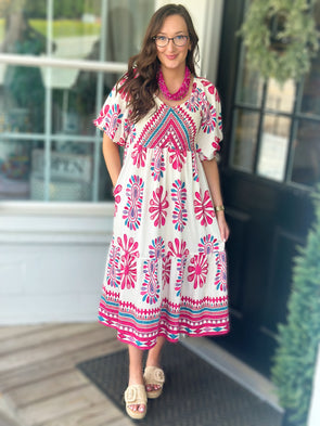 Berry Smocked Top Tiered Midi Dress
