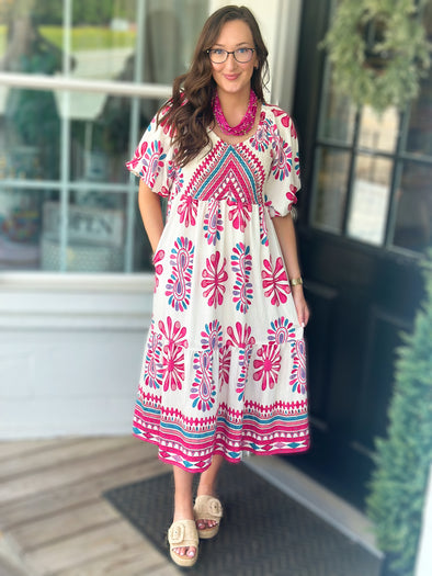 Berry Smocked Top Tiered Midi Dress