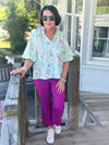 Green and Purple Floral Puff Sleeve Top