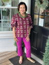 Burgundy Floral Puff Sleeve Top