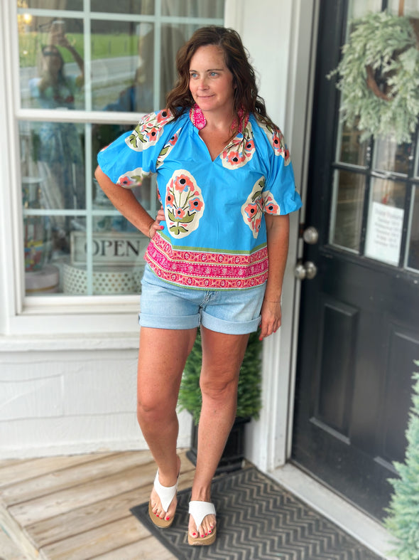 Ocean Blue Floral Top