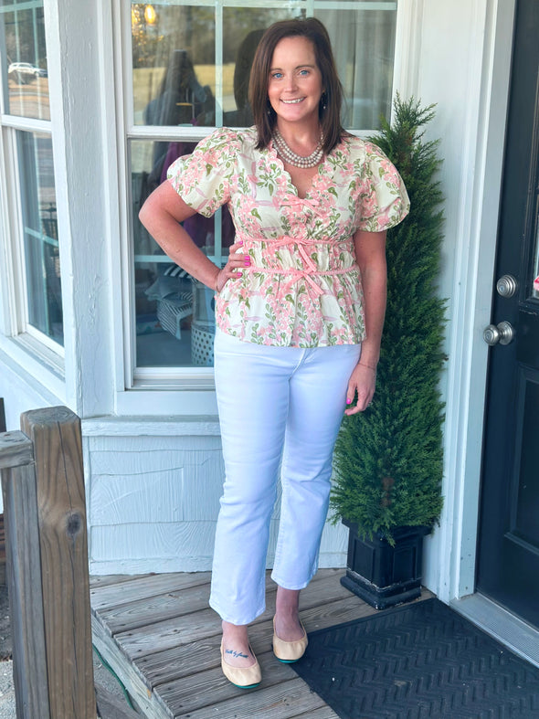 Light Pink Floral Peplum Top