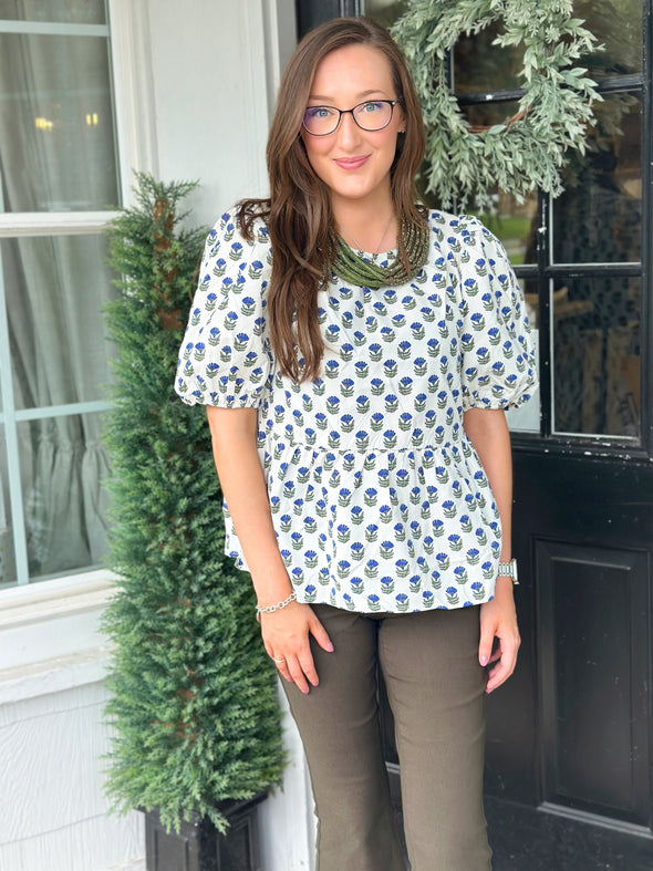Nina Floral Foulard Navy Top