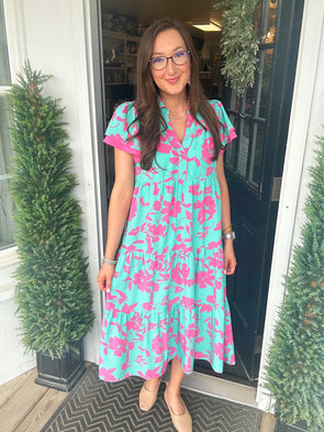 Cotton Candy Floral Tiered Midi Dress