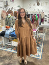 Mocha Textured Tiered Midi Dress