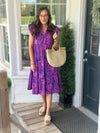 Pink and Navy Collared Midi Dress