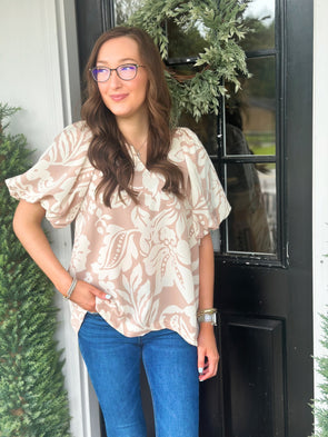 Latte Mix Bubble Sleeve Top