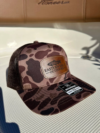 Trout Brown Duck Camo Leather Patch Hat