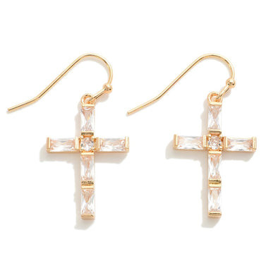 Baguette Cross Earrings (Silver & Gold)