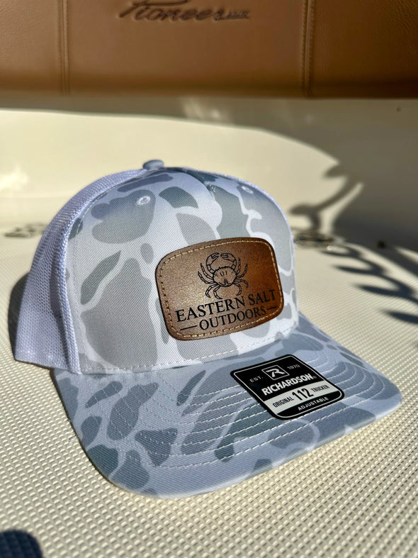 Crab White Duck Camo Leather Patch Hat