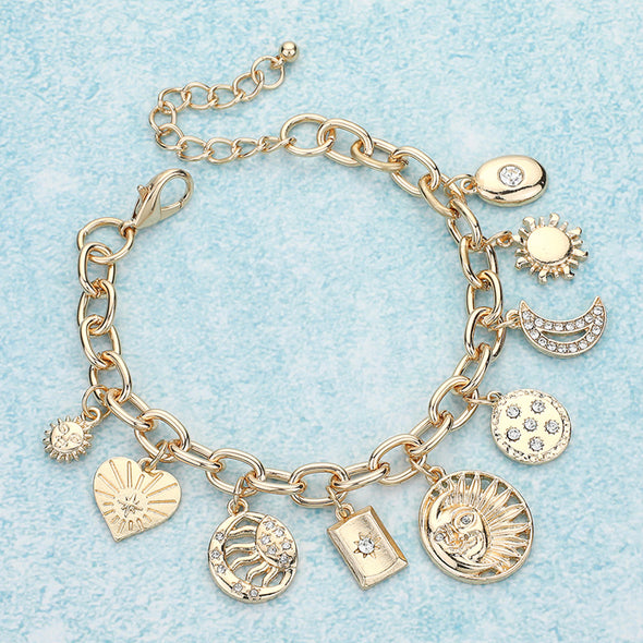 Heart Moon Charm Station Bracelet