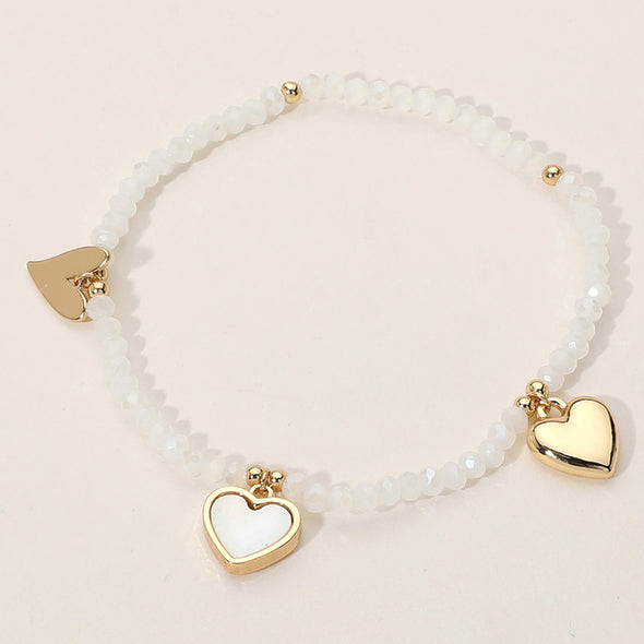 White Stretch Heart Charm Bracelet
