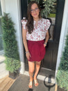 Rose Clay Floral Ruffle Sleeve Top