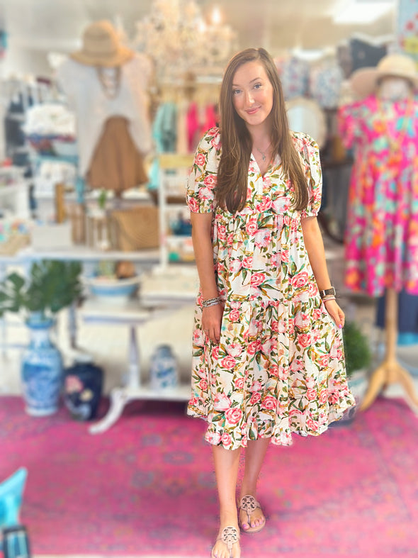 Vintage Floral Midi Dress