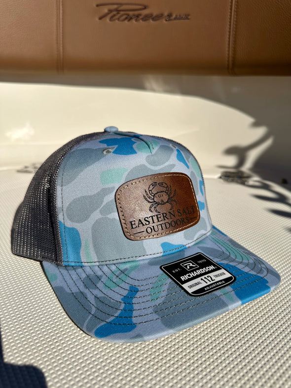Crab Blue Duck Camo Leather Patch Hat