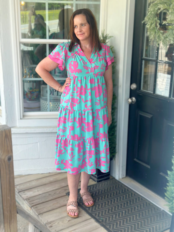 Cotton Candy Floral Tiered Midi Dress