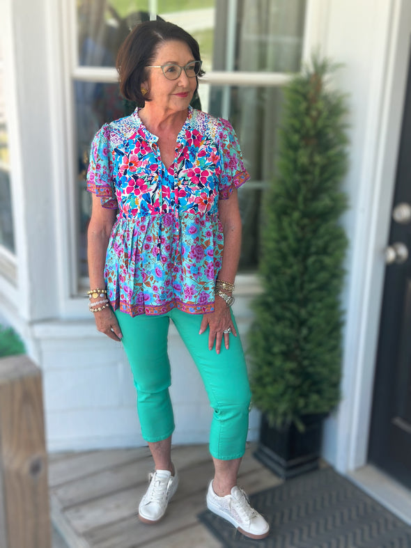 Mint Mix Print Babydoll Top