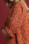 Rust Floral Jacquard V-Neck Top
