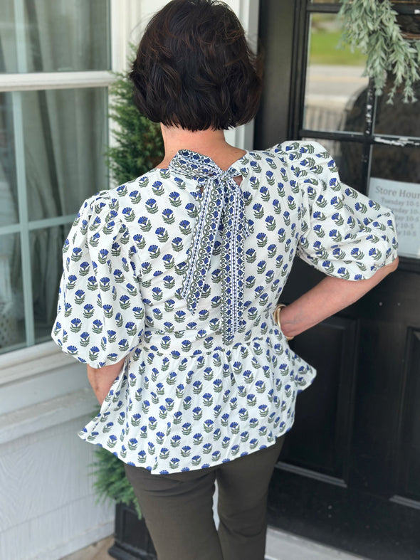 Nina Floral Foulard Navy Top