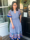 Navy and Blue Smocked Waist Midi Dress w/ Pockets
