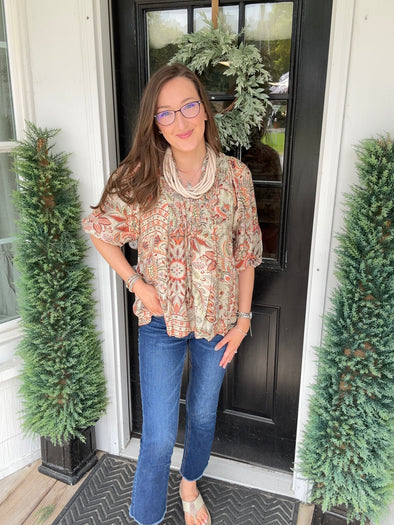 Brown Floral Paisley Boho Top