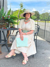 Oatmeal Linen Puff Sleeve Midi Dress