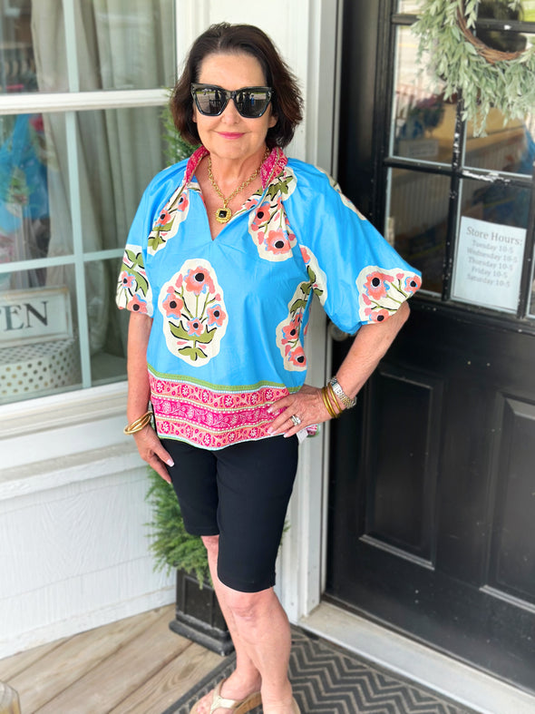 Ocean Blue Floral Top
