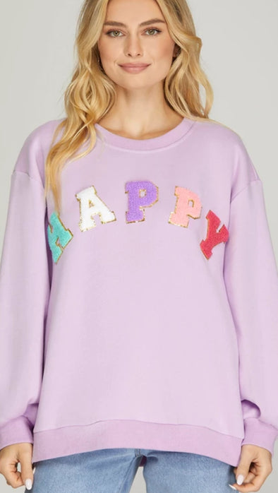 Lilac "Happy" Patch Oversized Sweatshirt