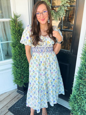 Green Tea Vintage Floral Midi Dress