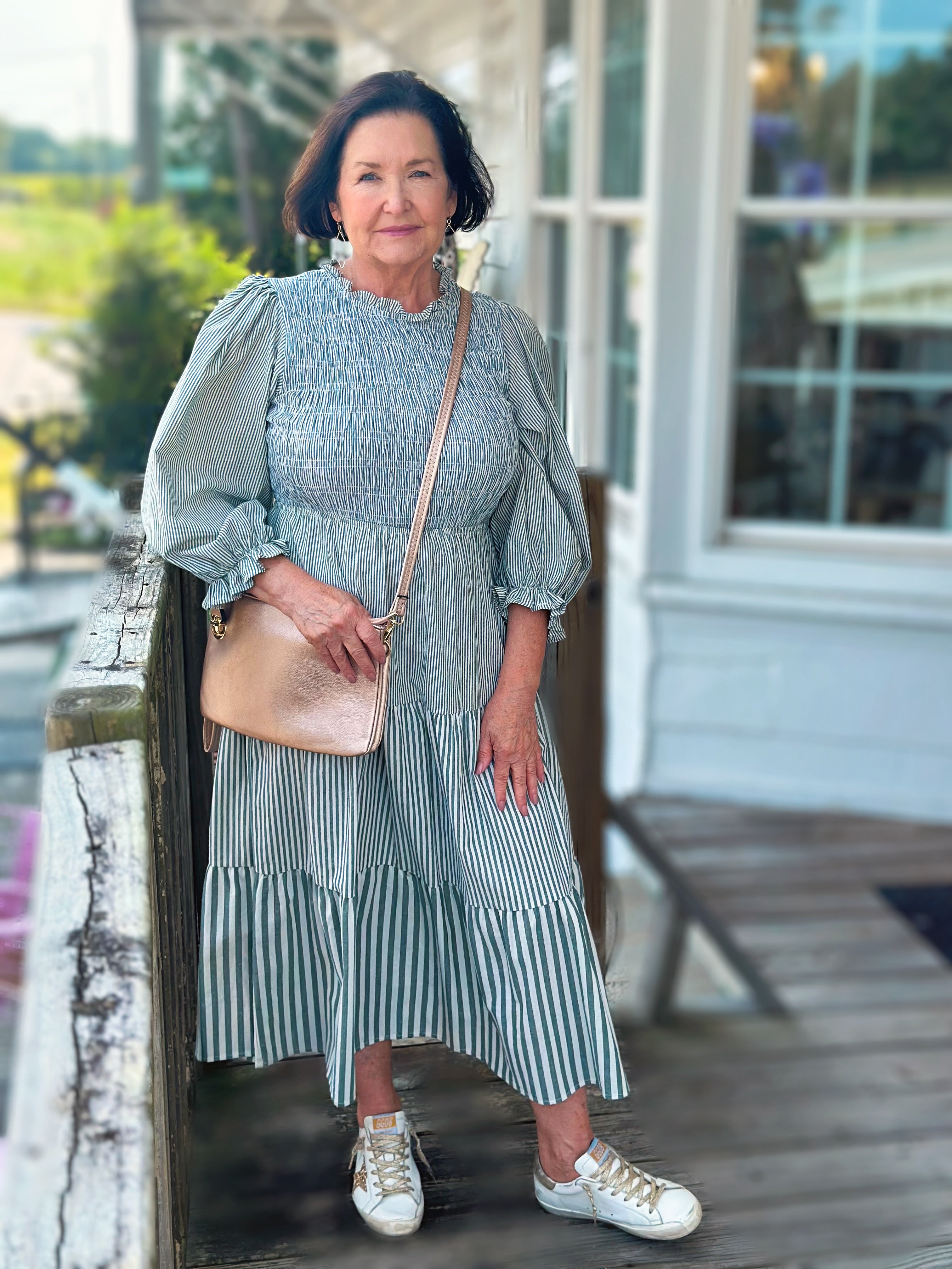 Olive Striped Tiered Midi Dress Grace At Home Treasures Olive Striped Tiered Midi Dress Grace At Home Treasures
