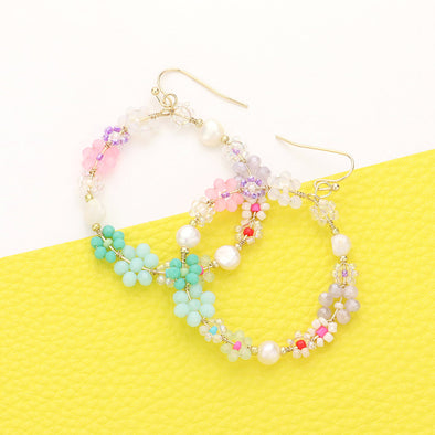 Pearl and Flower Cluster Forward Facing Hoops