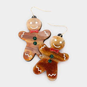 Glitter Gingerbread Man Dangle Earrings