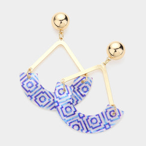 Blue and White Abstract Earrings