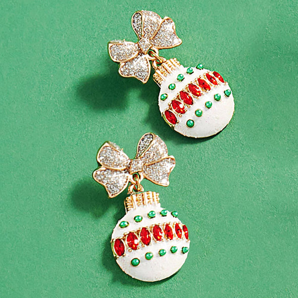 Bow Stud Christmas Ornament Earrings