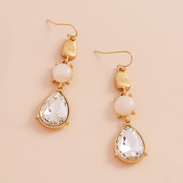 Epoxy Stone Teardrop Glass Stone Cluster Link Dropdown Earrings