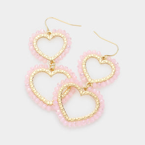 Baby Pink Double Heart Faceted Earrings