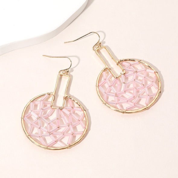 Light Pink Faceted Beaded Doorknocker Dangle Earrings