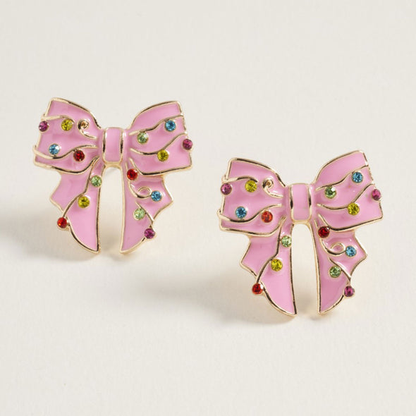 Rhinestone Lights Christmas Bow Earrings