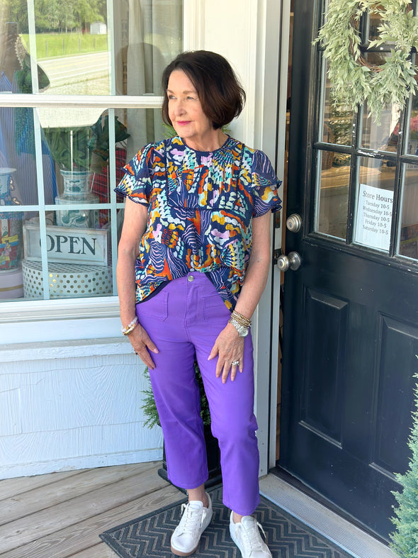 Hydrangea Hyperstreych High Rise Crop Straight Leg Pants