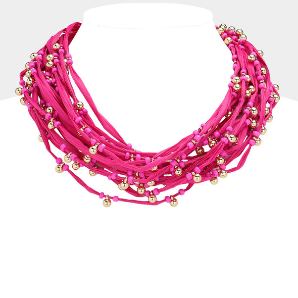 Fuchsia Raffia Multi Layered Necklace