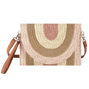 Pink/ Gold Metallic Lined Multi Color Straw Crossbody Bag
